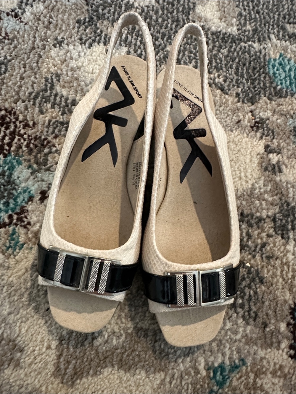 Anne Klein Sport Beige Slingback wedge with Black and Silver Buckle